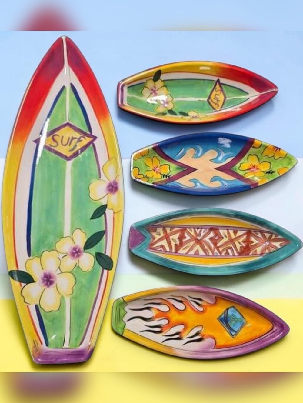 Clay Art Surfs Up surfboard serving dish set of 5